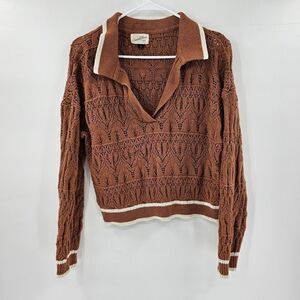 Universal thread knit sweater large burnt orange brown 80s 90s polo crop